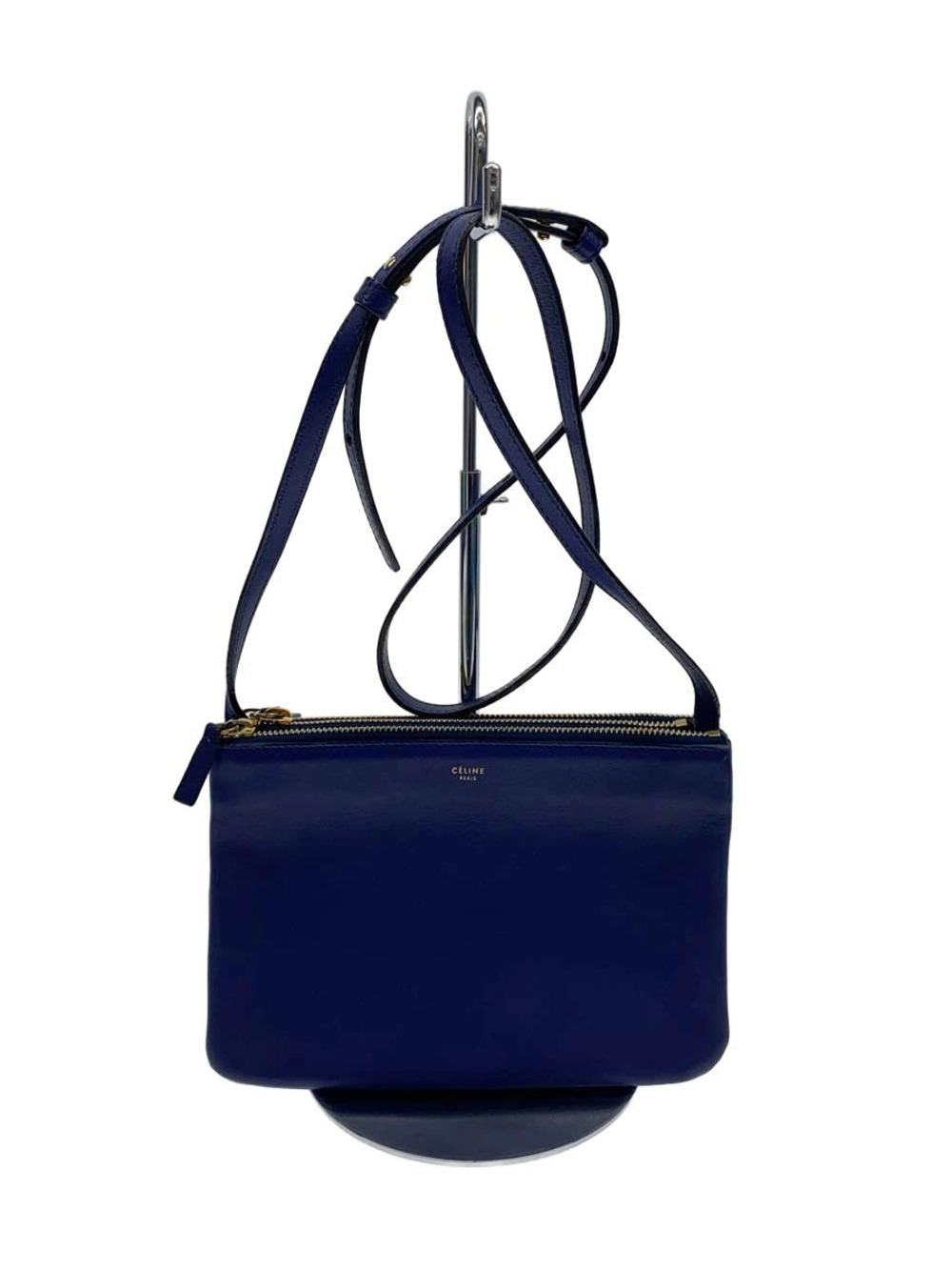 Celine Trio Handbag Leather Blue